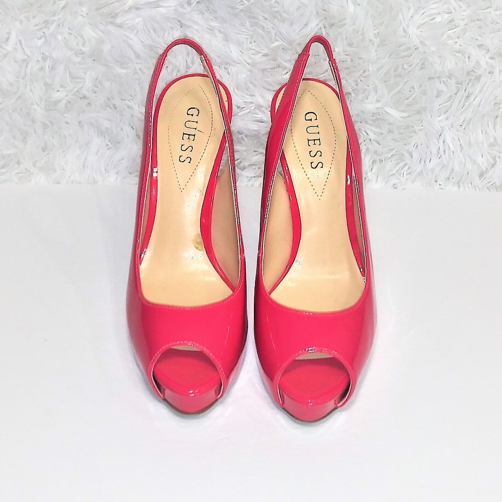 New Guess pink sling back peep toe platform heels